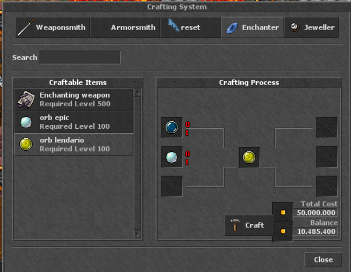 Craft de Orb Lendário no Enchanter